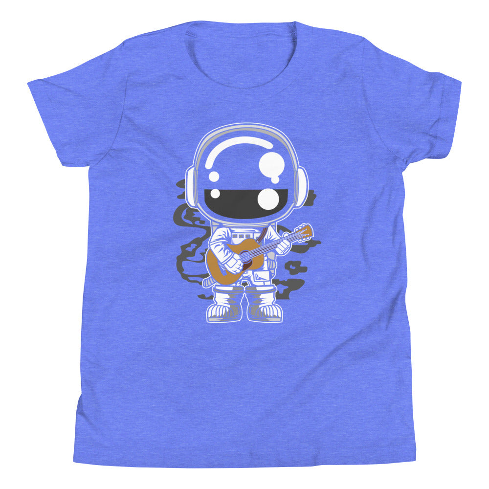 Astronaut Acoustic Guitar - Youth Short Sleeve T-Shirt - Heather Columbia Blue Front