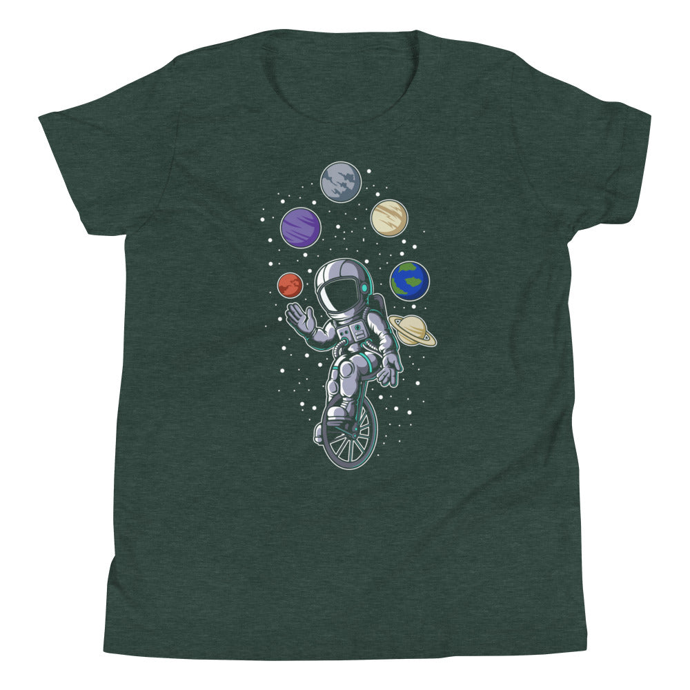 Astronaut Circus - Youth Short Sleeve T-Shirt - Heather Forest Front