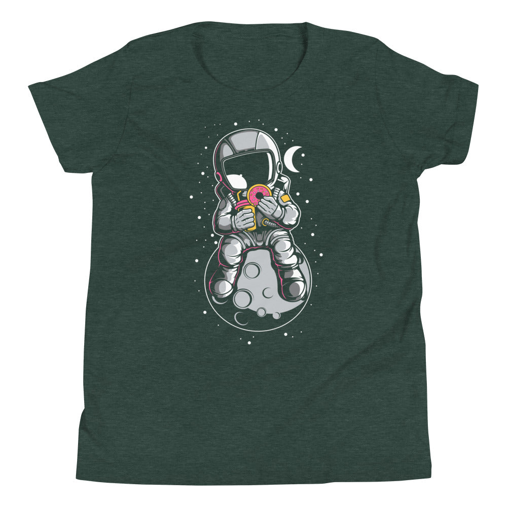 Astronaut Donuts - Youth Short Sleeve T-Shirt - Heather Forest Front