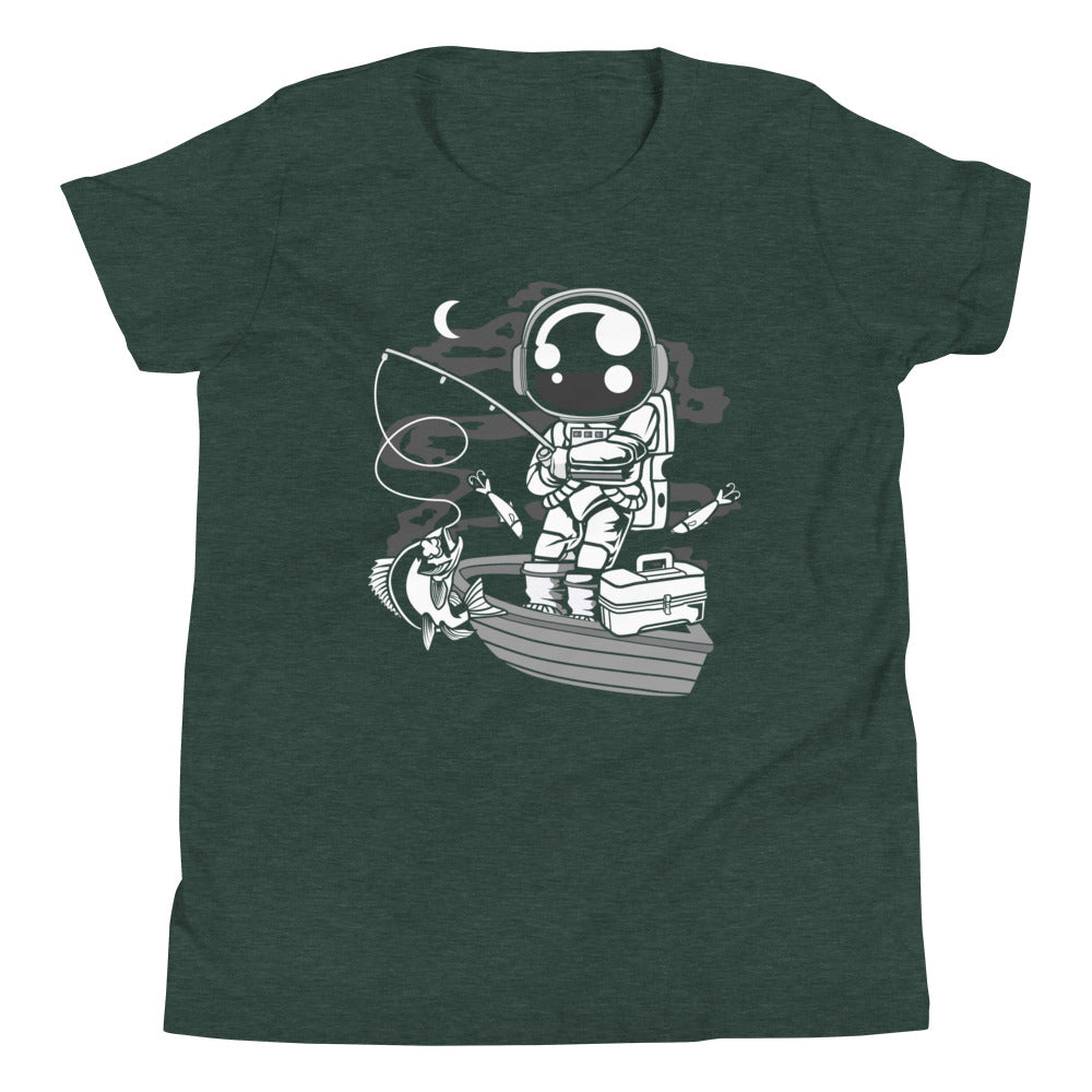 Astronaut Fisherman - Youth Short Sleeve T-Shirt - Heather Forest Front