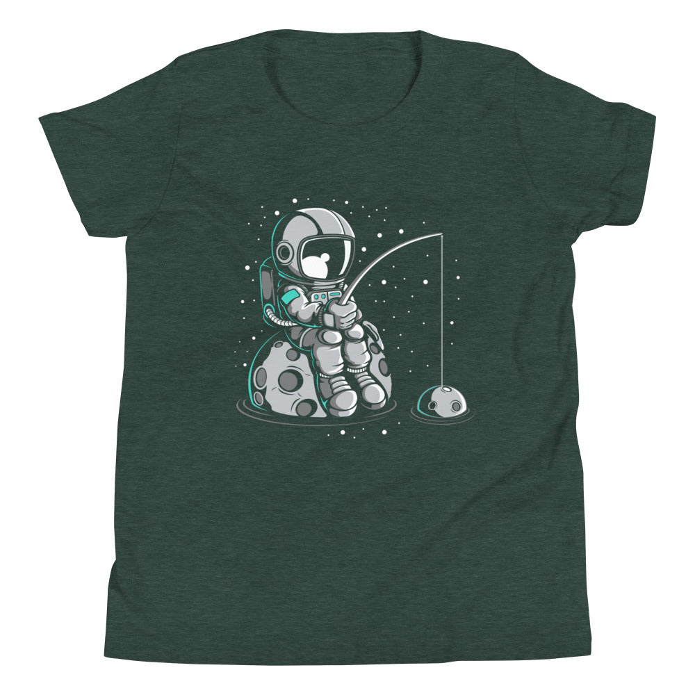 Astronaut Fishing 2 - Youth Short Sleeve T-Shirt - Heather Forest Front