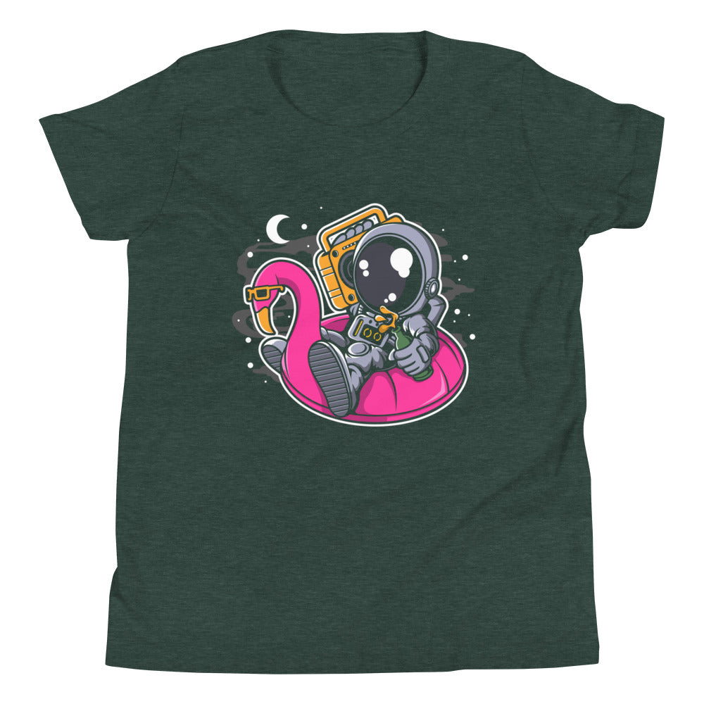 Astronaut Floaties Balloon - Youth Short Sleeve T-Shirt - Heather Forest Front