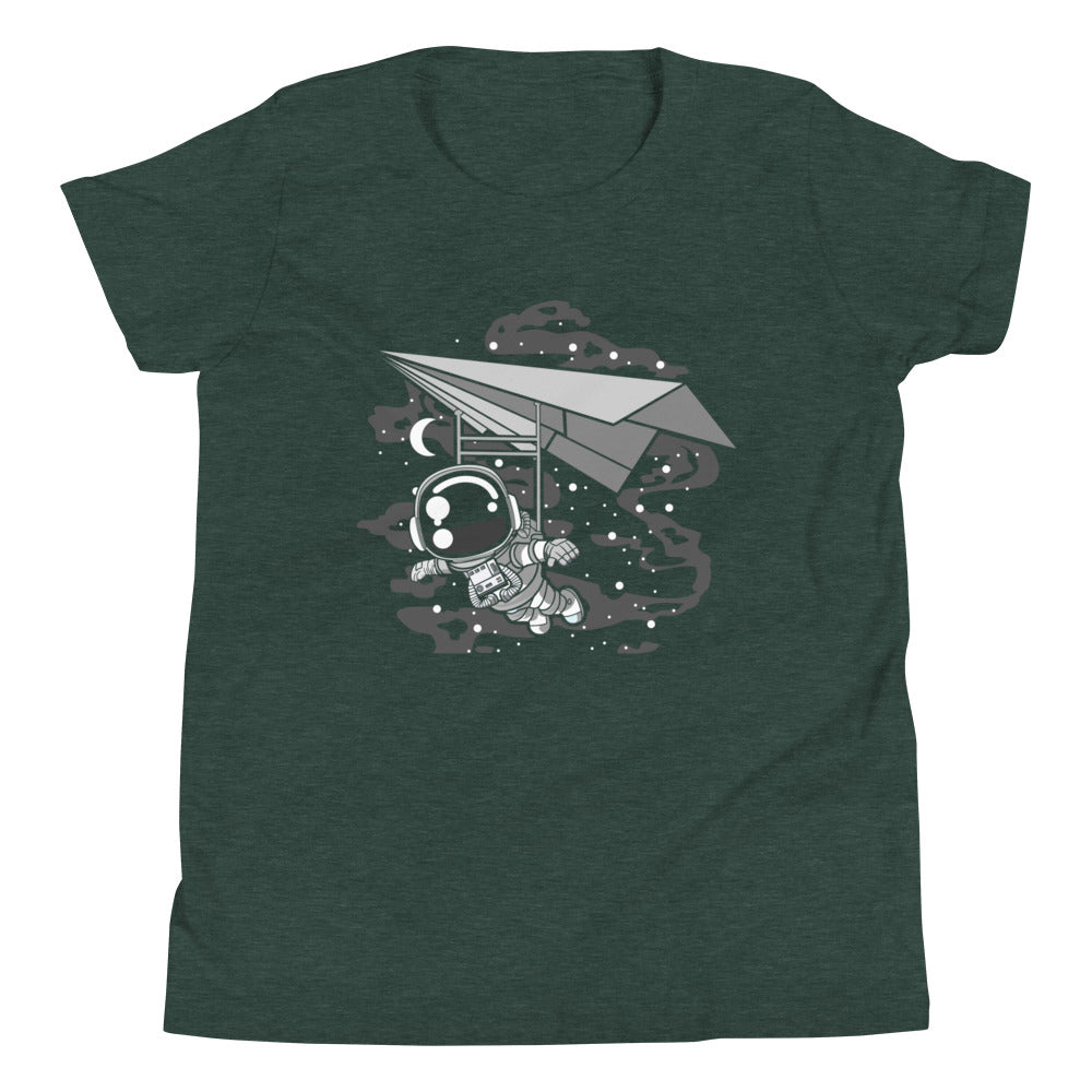 Astronaut Flying - Youth Short Sleeve T-Shirt - Heather Forest Front