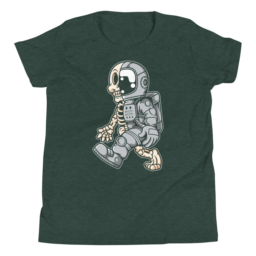 Astronaut Half Skull - Youth Short Sleeve T-Shirt - Heather Forest Front