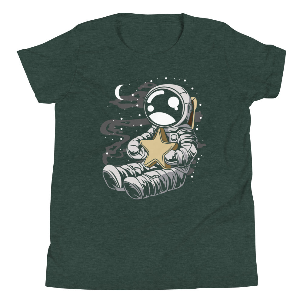 Astronaut Holding the Star - Youth Short Sleeve T-Shirt - Heather Forest Front