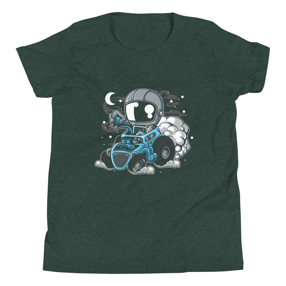 Astronaut Hotrod - Youth Short Sleeve T-Shirt - Heather Forest Front