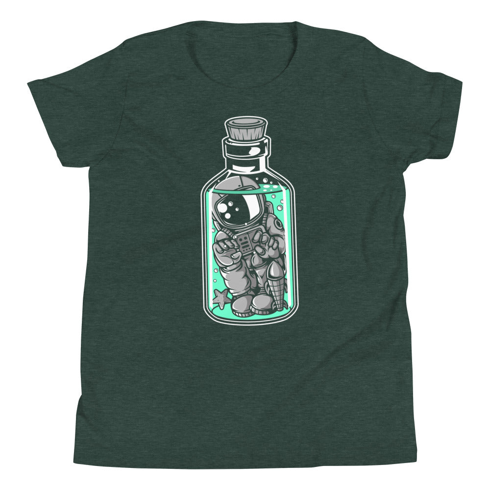 Astronaut In the Bottle - Youth Short Sleeve T-Shirt - Heather Forest Front
