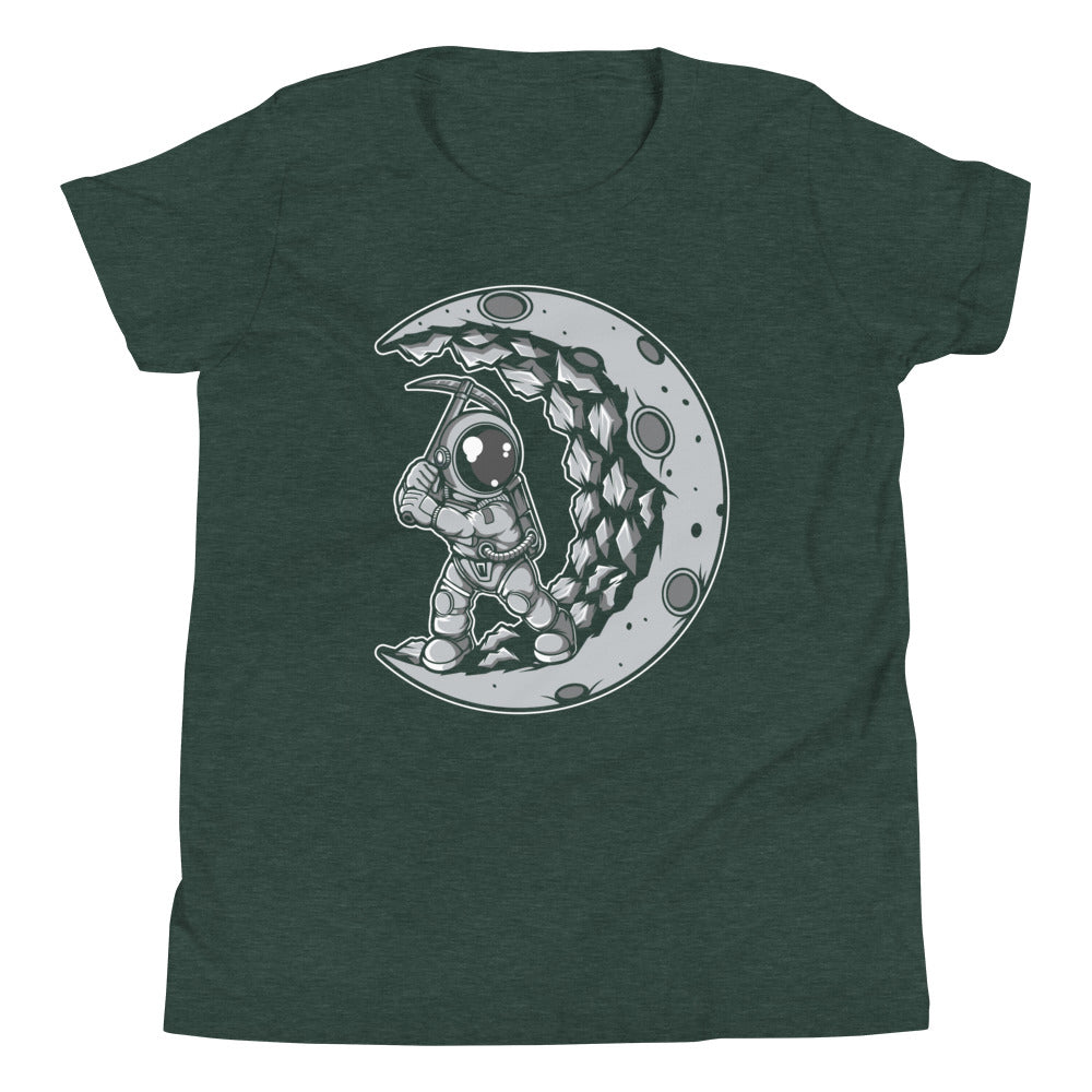 Astronaut Moon Digger - Youth Short Sleeve T-Shirt - Heather Forest Front