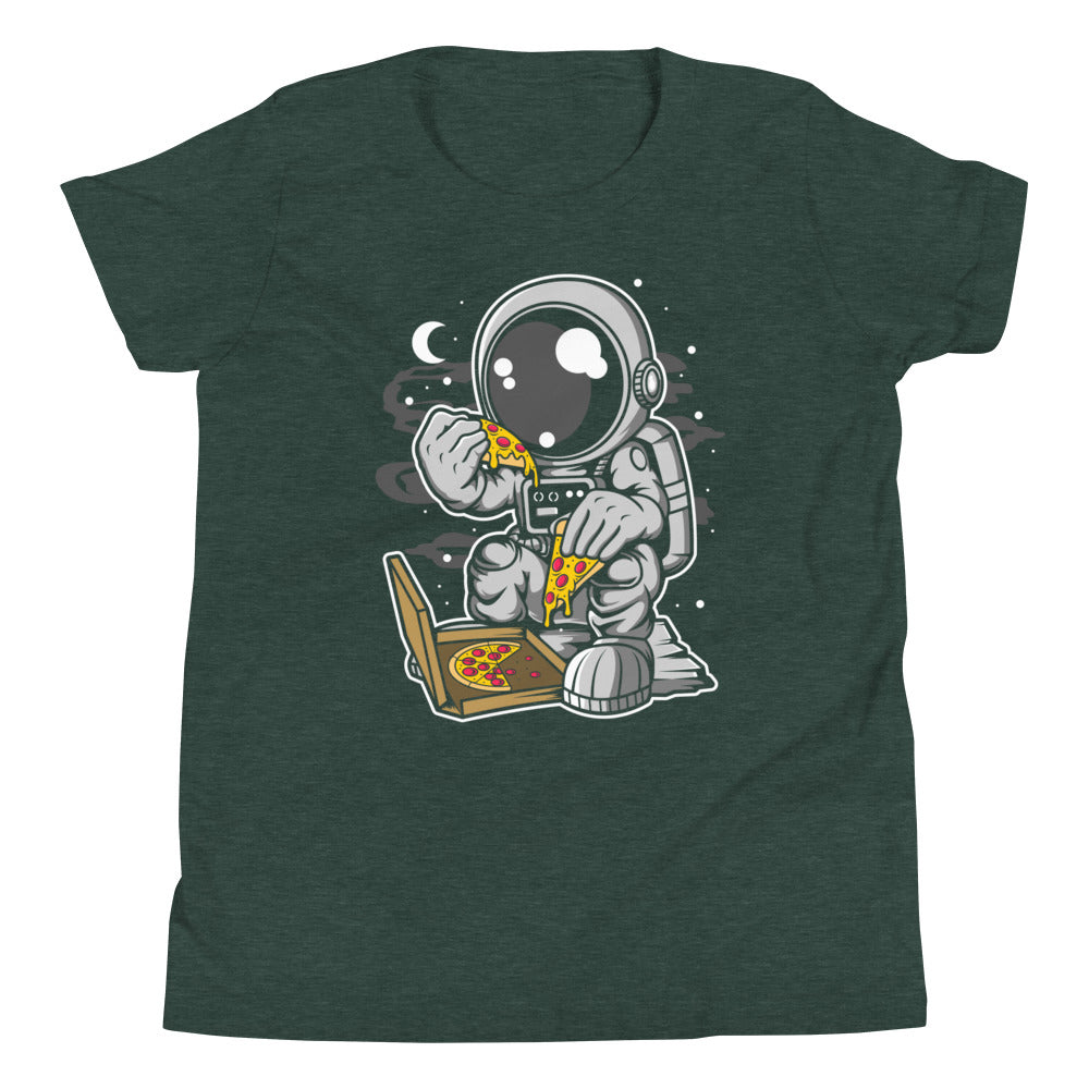 Astronaut Pizza - Youth Short Sleeve T-Shirt - Heather Forest Front
