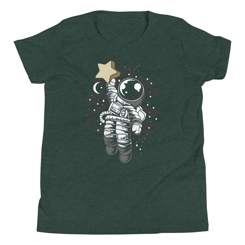 Astronaut Reach the Star - Youth Short Sleeve T-Shirt - Heather Forest Front