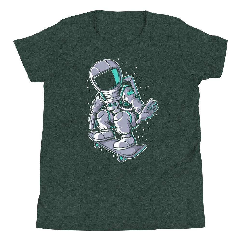 Astronaut Skater - Youth Short Sleeve T-Shirt - Heather Forest Front