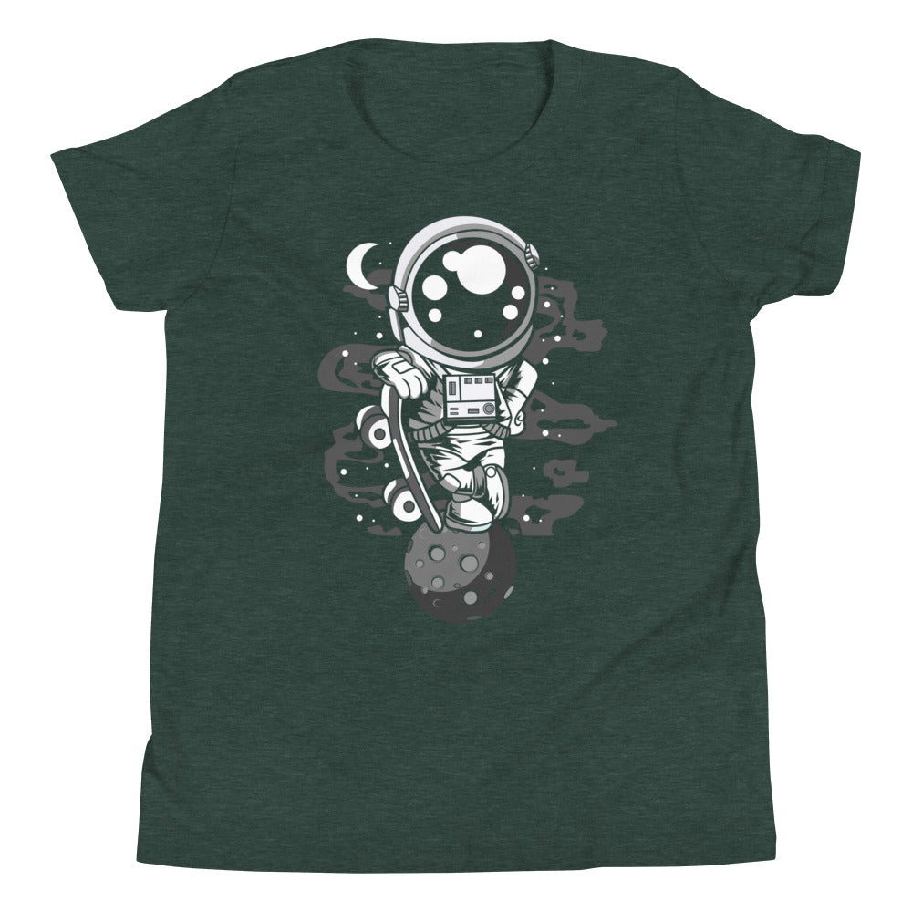 Astronaut Skater Boy - Youth Short Sleeve T-Shirt - Heather Forest Front