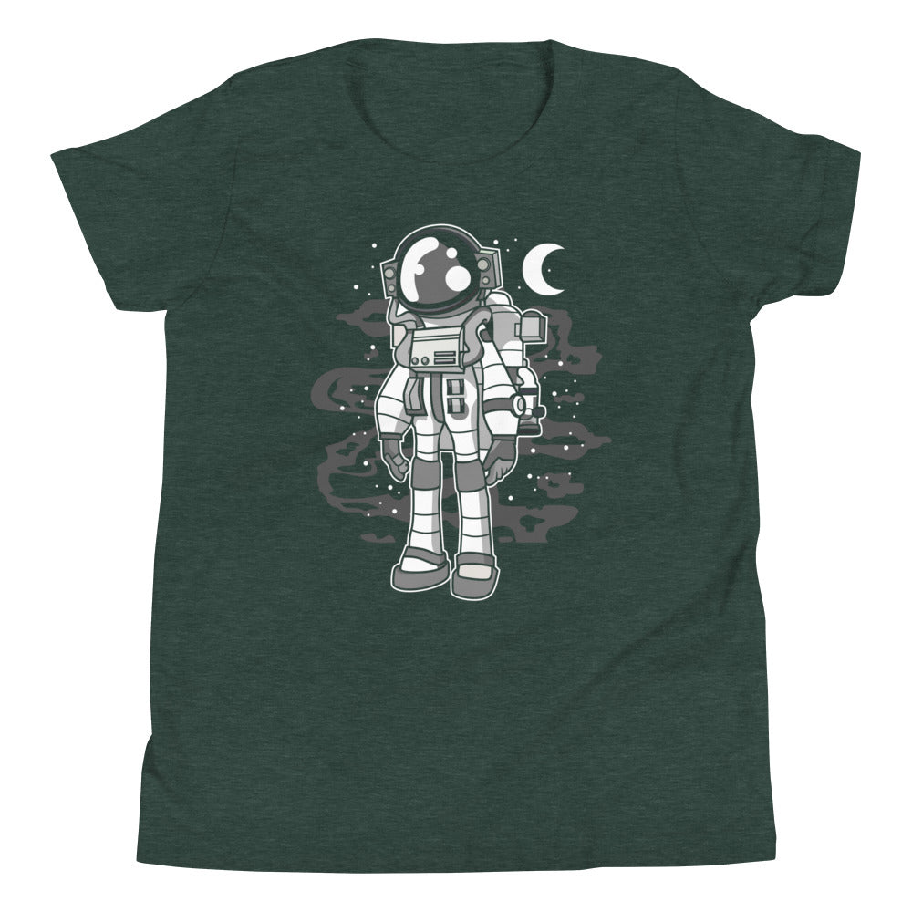 Astronaut Stand - Youth Short Sleeve T-Shirt - Heather Forest Front
