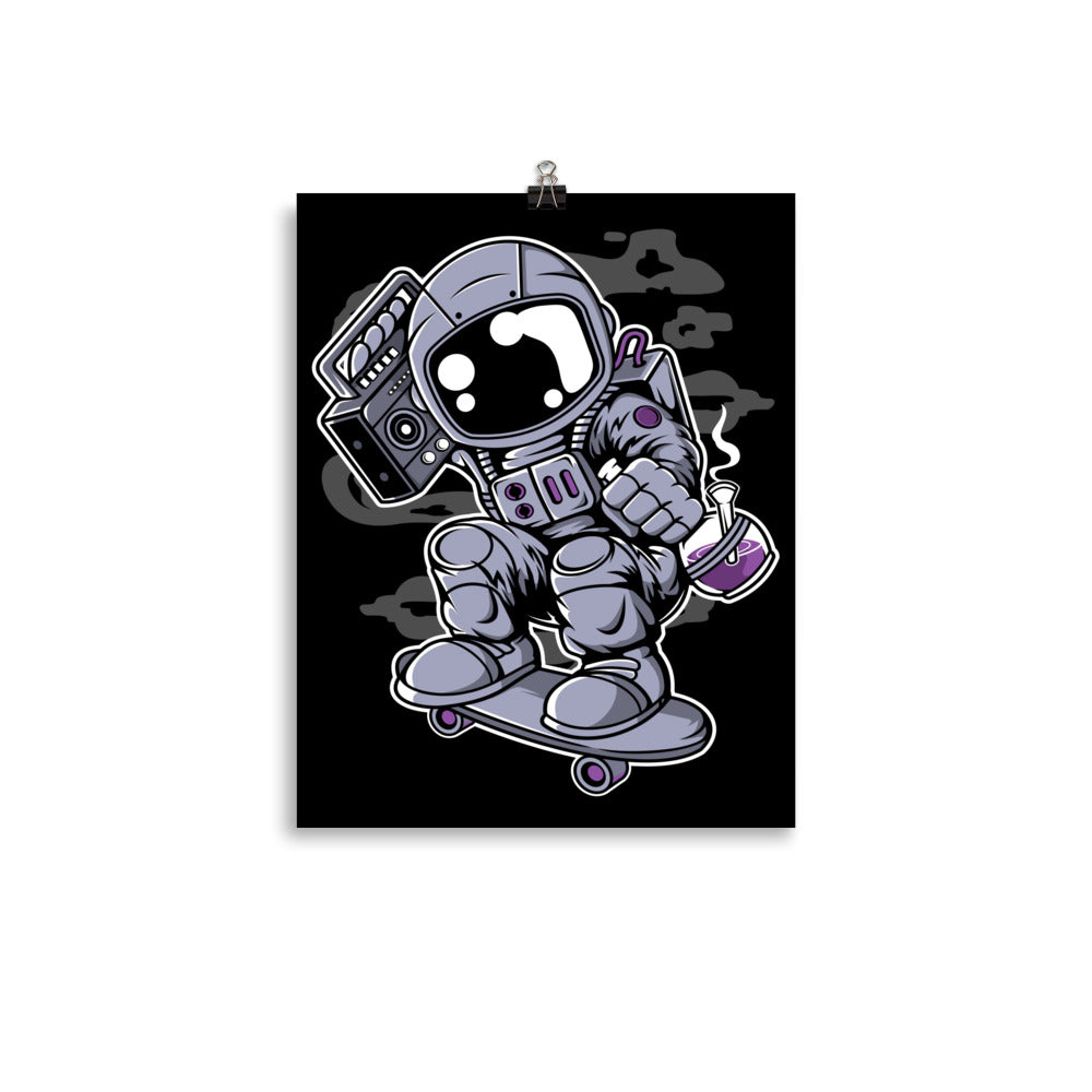 Skater Astronaut with Boombox - Matte Poster - 11 x 14