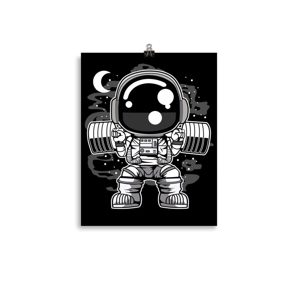 Astronaut Barbell Body Builder - Matte Poster - 11 x 14