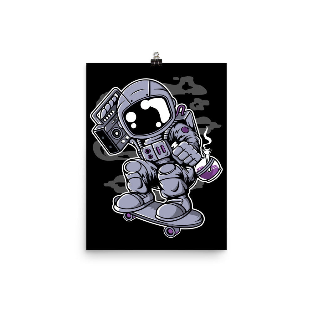 Skater Astronaut with Boombox - Matte Poster - 12 x 16