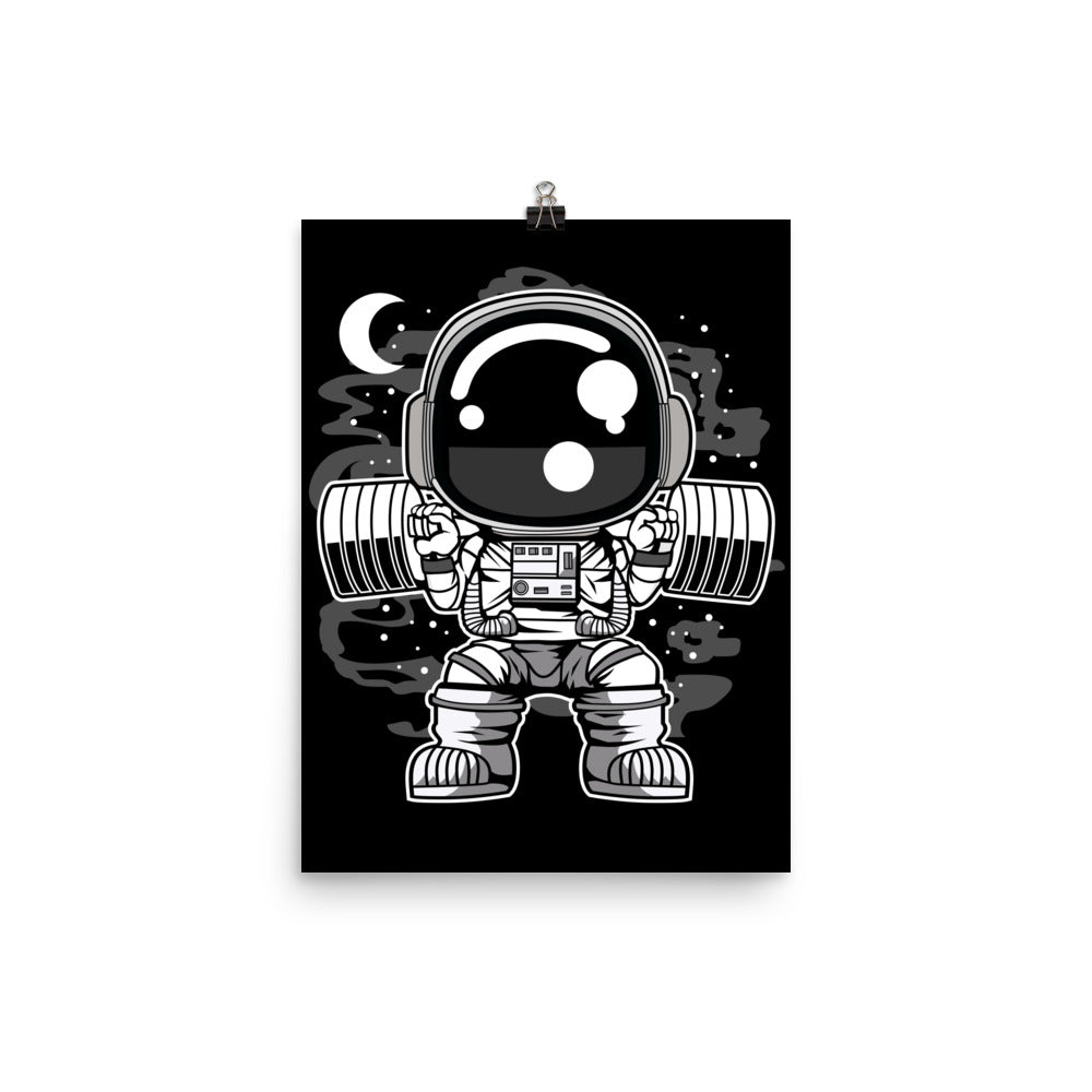 Astronaut Barbell Body Builder - Matte Poster - 12 x 16