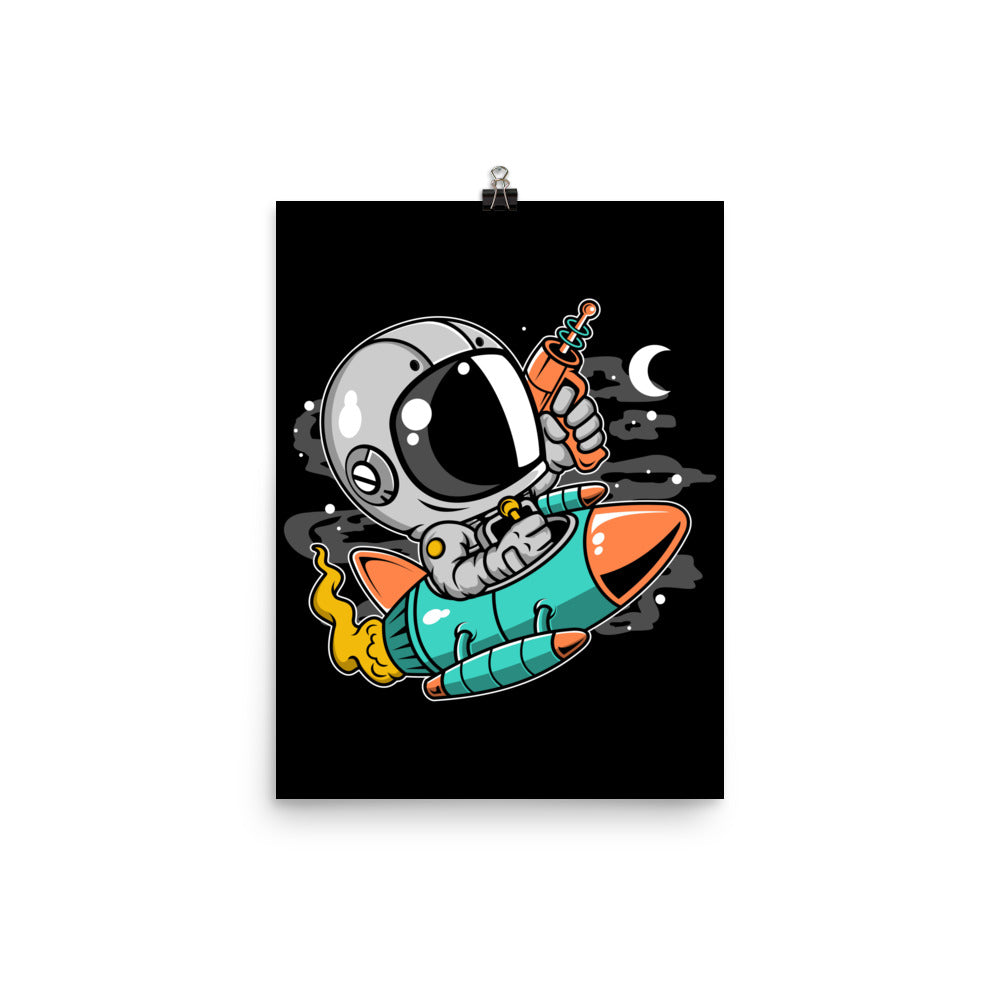 Astronaut Riding Rocket - Matte Poster - 12 x 16