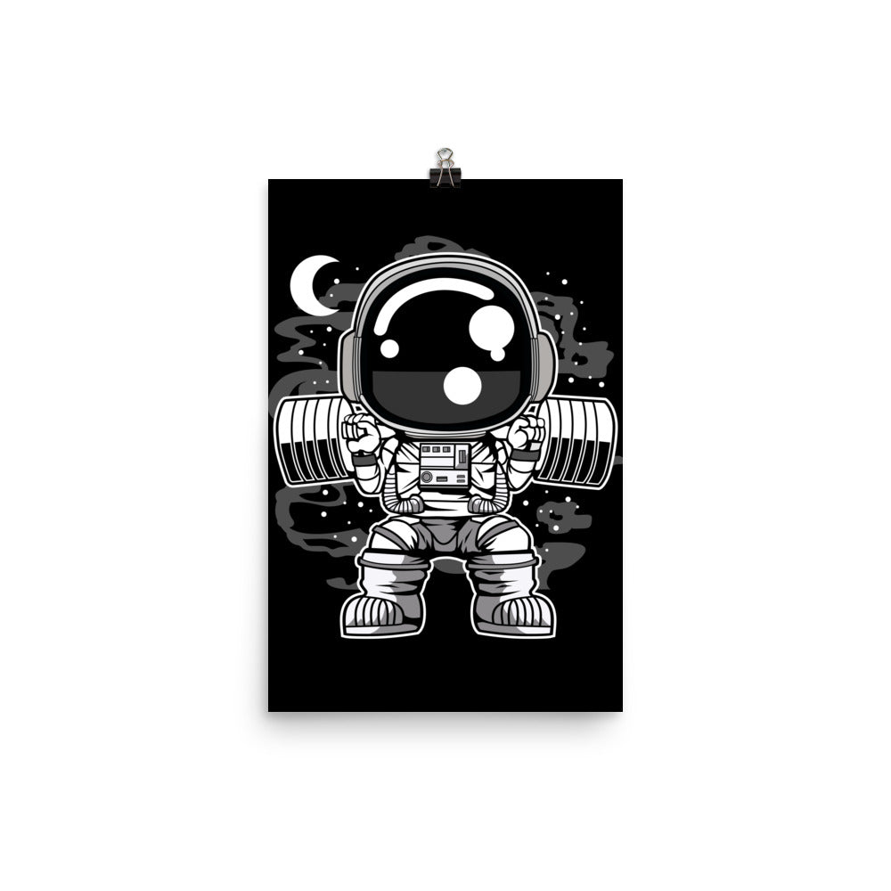 Astronaut Barbell Body Builder - Matte Poster - 12 x 18