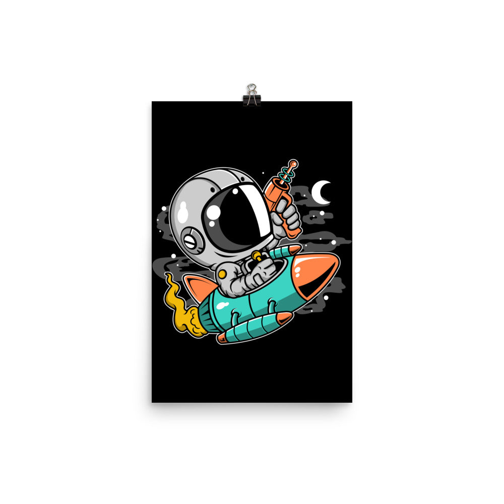 Astronaut Riding Rocket - Matte Poster - 12 x 18