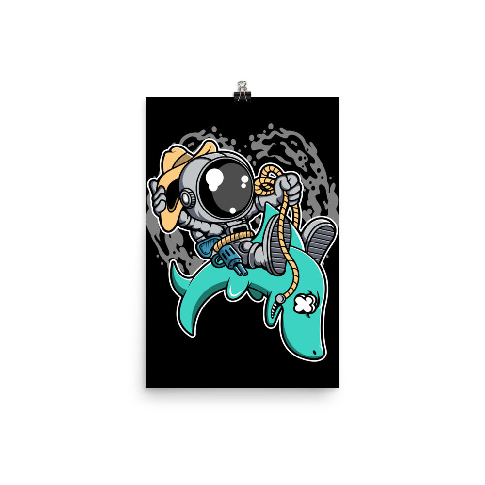 Astronaut Riding Shark - Matte Poster - 12 x 18