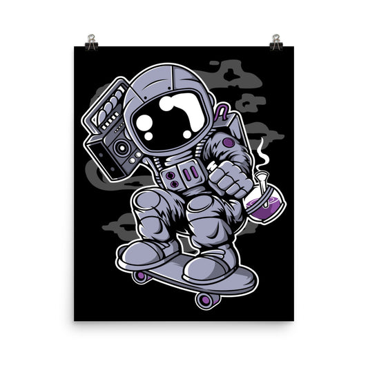 Skater Astronaut with Boombox - Matte Poster - 16 x 20