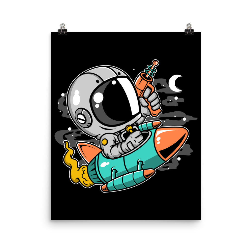 Astronaut Riding Rocket - Matte Poster - 16 x 20