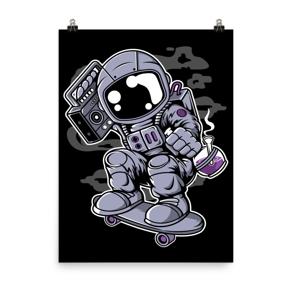 Skater Astronaut with Boombox - Matte Poster - 18 x 24