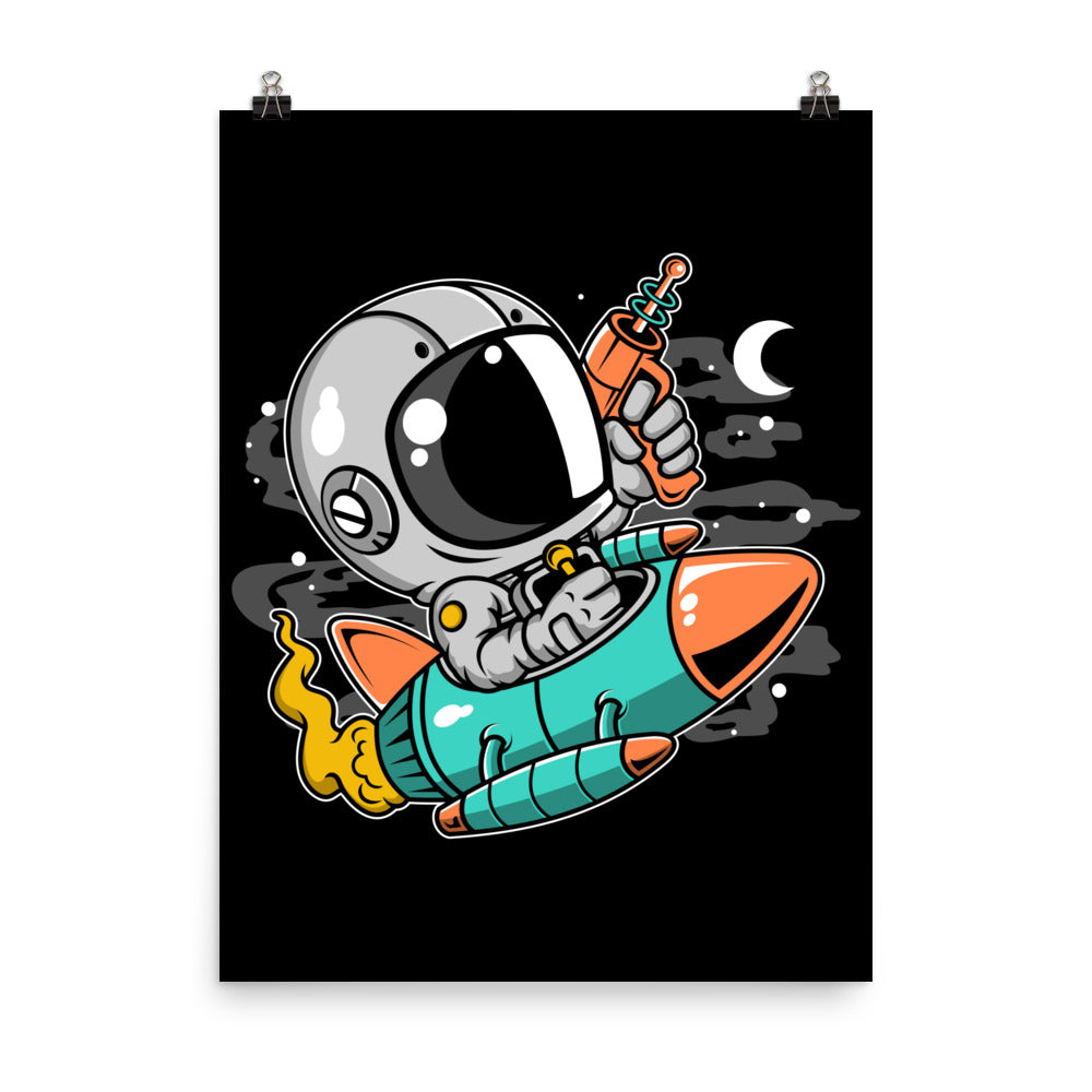 Astronaut Riding Rocket - Matte Poster - 18 x 24