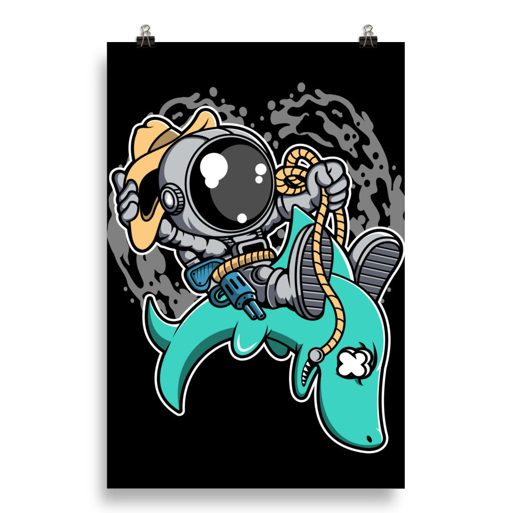 Astronaut Riding Shark - Matte Poster - 20 x 30