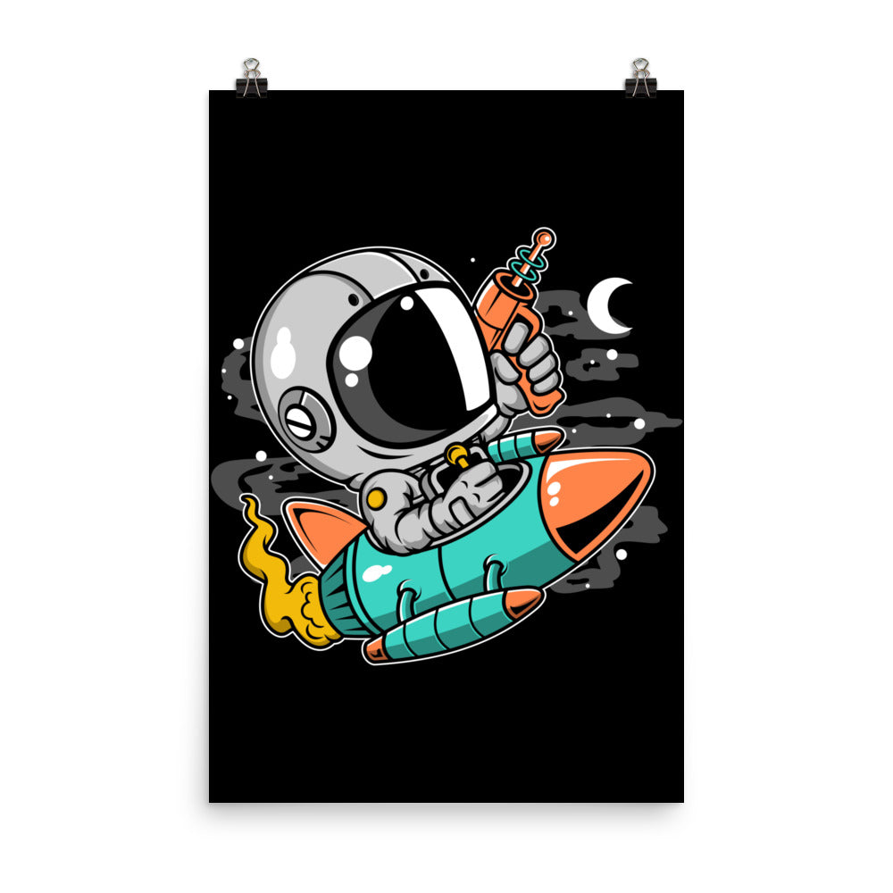 Astronaut Riding Rocket - Matte Poster - 24 x 36