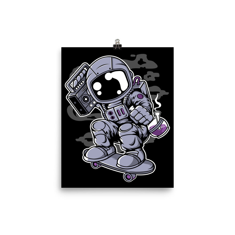 Skater Astronaut with Boombox - Matte Poster - 8 x 10