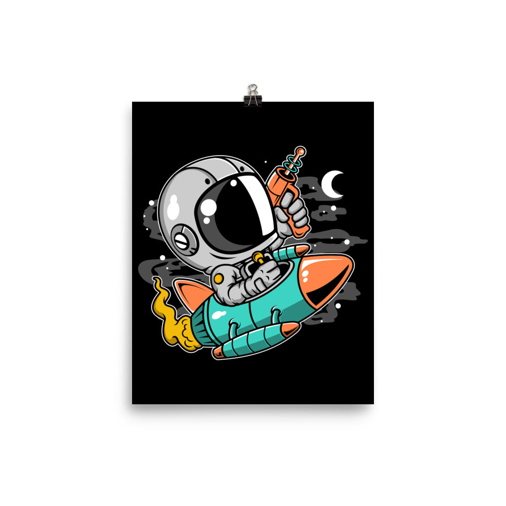 Astronaut Riding Rocket - Matte Poster - 8 x 10