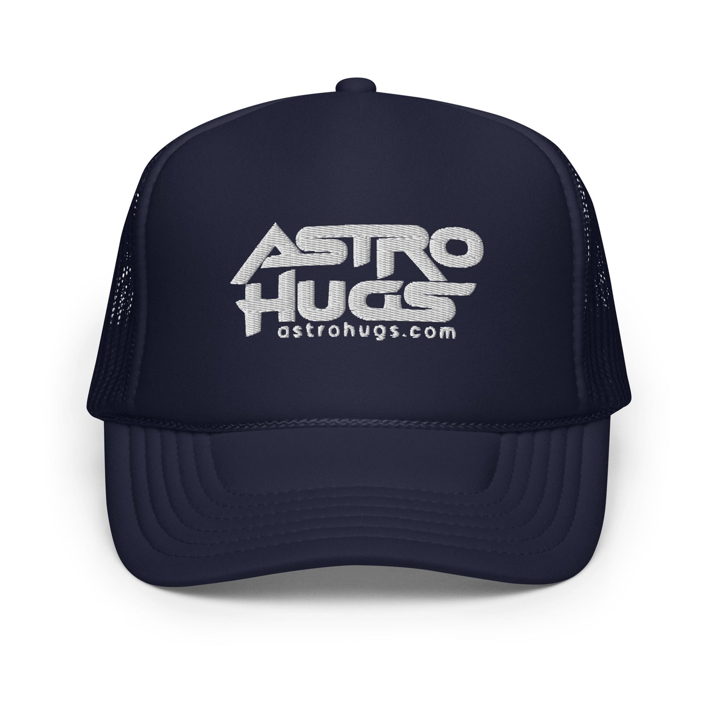 Astro Hugs White Logo - Foam trucker hat - Navy Hat White Logo Front View