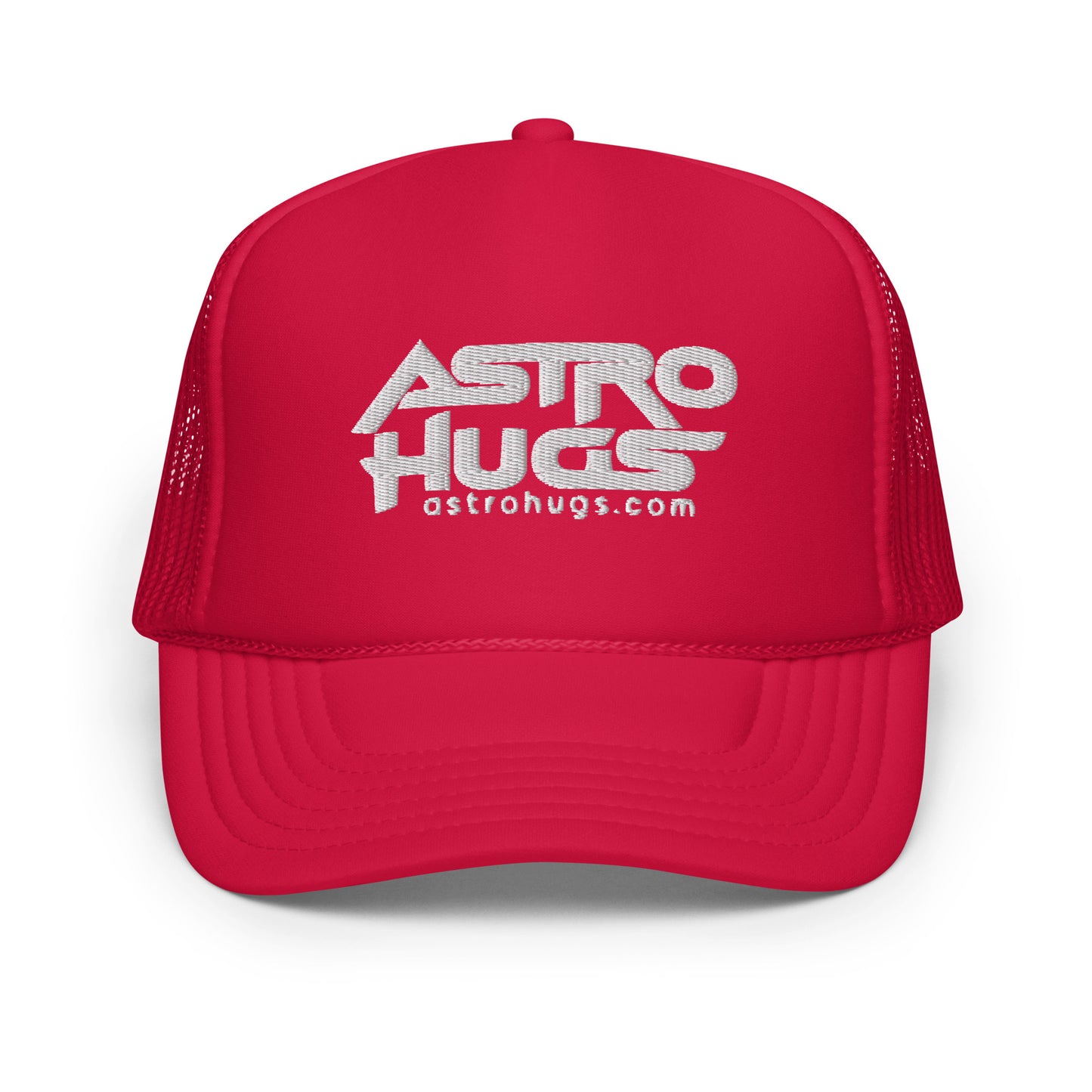 Astro Hugs White Logo - Foam trucker hat - Red Hat White Logo Front View