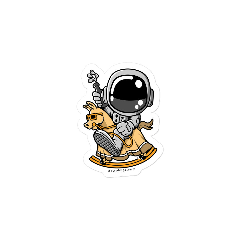 Astronaut Riding Toy Horse - Bubble-free stickers - 3 x 3