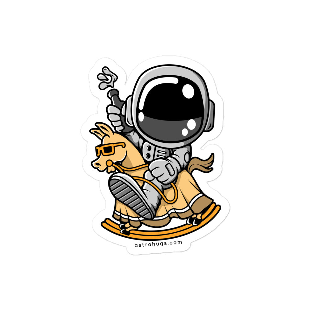 Astronaut Riding Toy Horse - Bubble-free stickers - 4 x 4