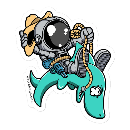 Astronaut Riding Shark - Bubble-free stickers - 5.5 x 5.5