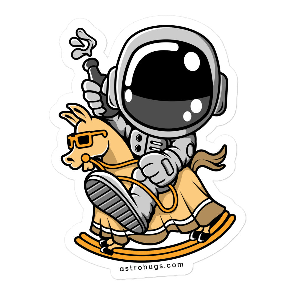 Astronaut Riding Toy Horse - Bubble-free stickers - 5.5 x 5.5