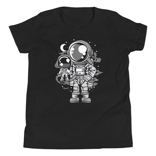 Astronaut and His Doll - Youth Short Sleeve T-Shirt - Black Front