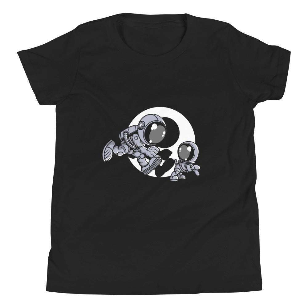 Astronaut and Little Dog - Youth Short Sleeve T-Shirt - Black Front