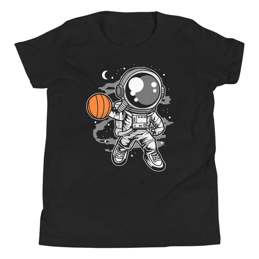 Astronaut Basketball - Youth Short Sleeve T-Shirt - Black Front