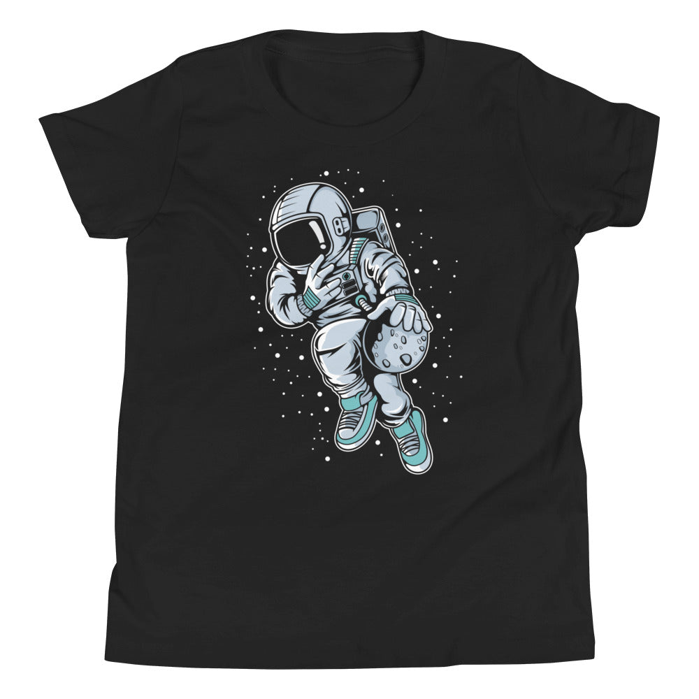 Astronaut Basketball 2 - Youth Short Sleeve T-Shirt - Black Front