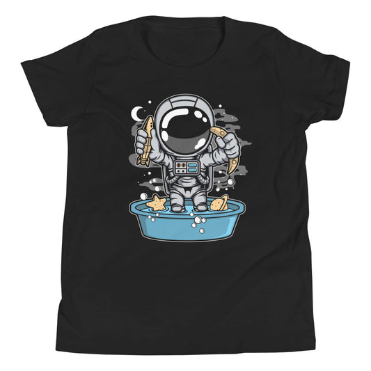 Astronaut Bathtub - Youth Short Sleeve T-Shirt - Black Front