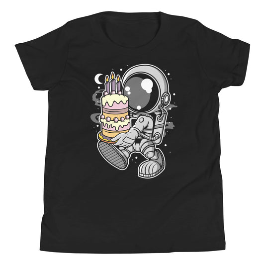 Astronaut Birthday Cake - Youth Short Sleeve T-Shirt - Black Front