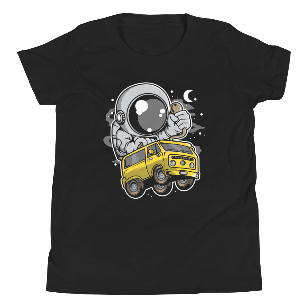 Astronaut Car Racer - Youth Short Sleeve T-Shirt - Black Front