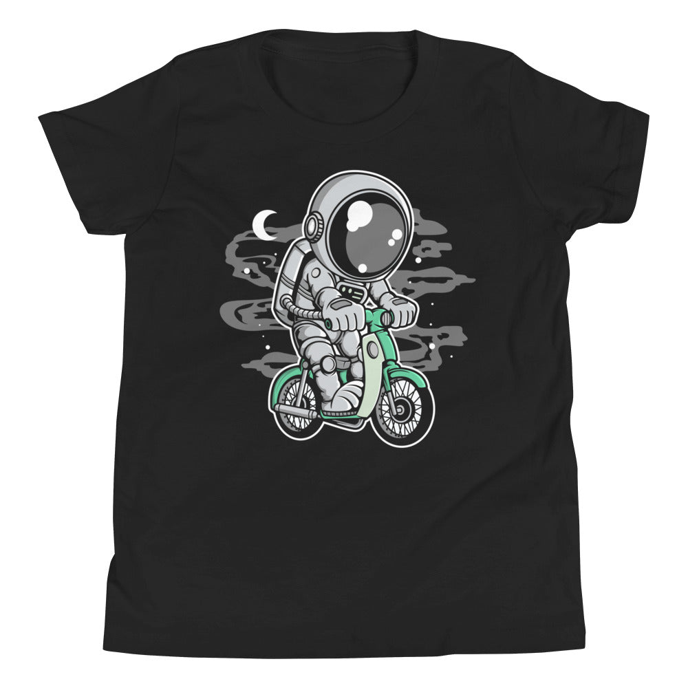 Astronaut Classic Motorbike - Youth Short Sleeve T-Shirt - Black Front