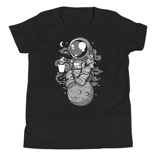 Astronaut Coffee - Youth Short Sleeve T-Shirt - Black Front