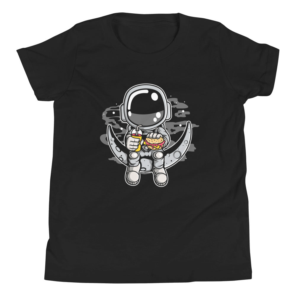 Astronaut Crescent - Youth Short Sleeve T-Shirt - Black Front