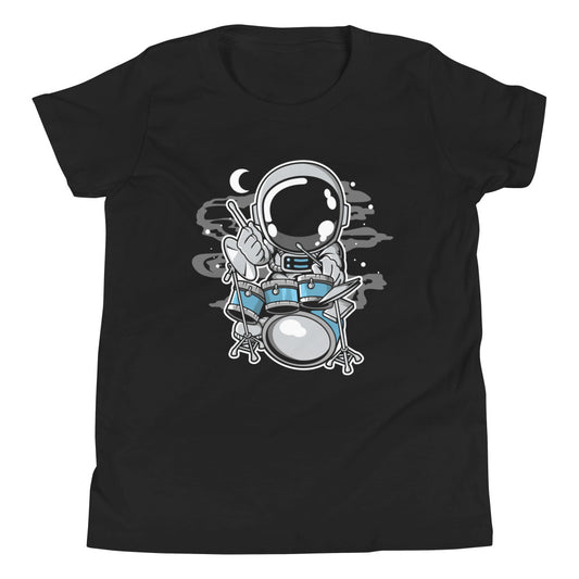 Astronaut Drummer - Youth Short Sleeve T-Shirt - Black Front